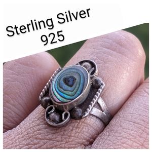 Signed Handcrafted 925 Sterling Silver With Abalone Shell Ring